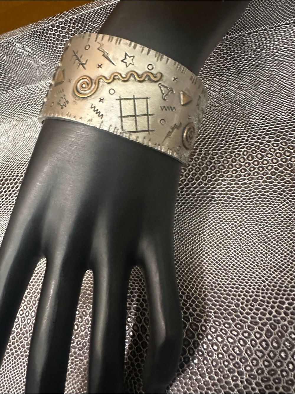 Vintage Q Miller Hand-Stamped Silver-Tone Cuff Bracelet